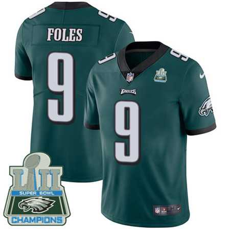 Men's Nike Eagles #9 Nick Foles Midnight Green Team Color Super Bowl LII Champions Stitched Vapor Untouchable Limited Jersey